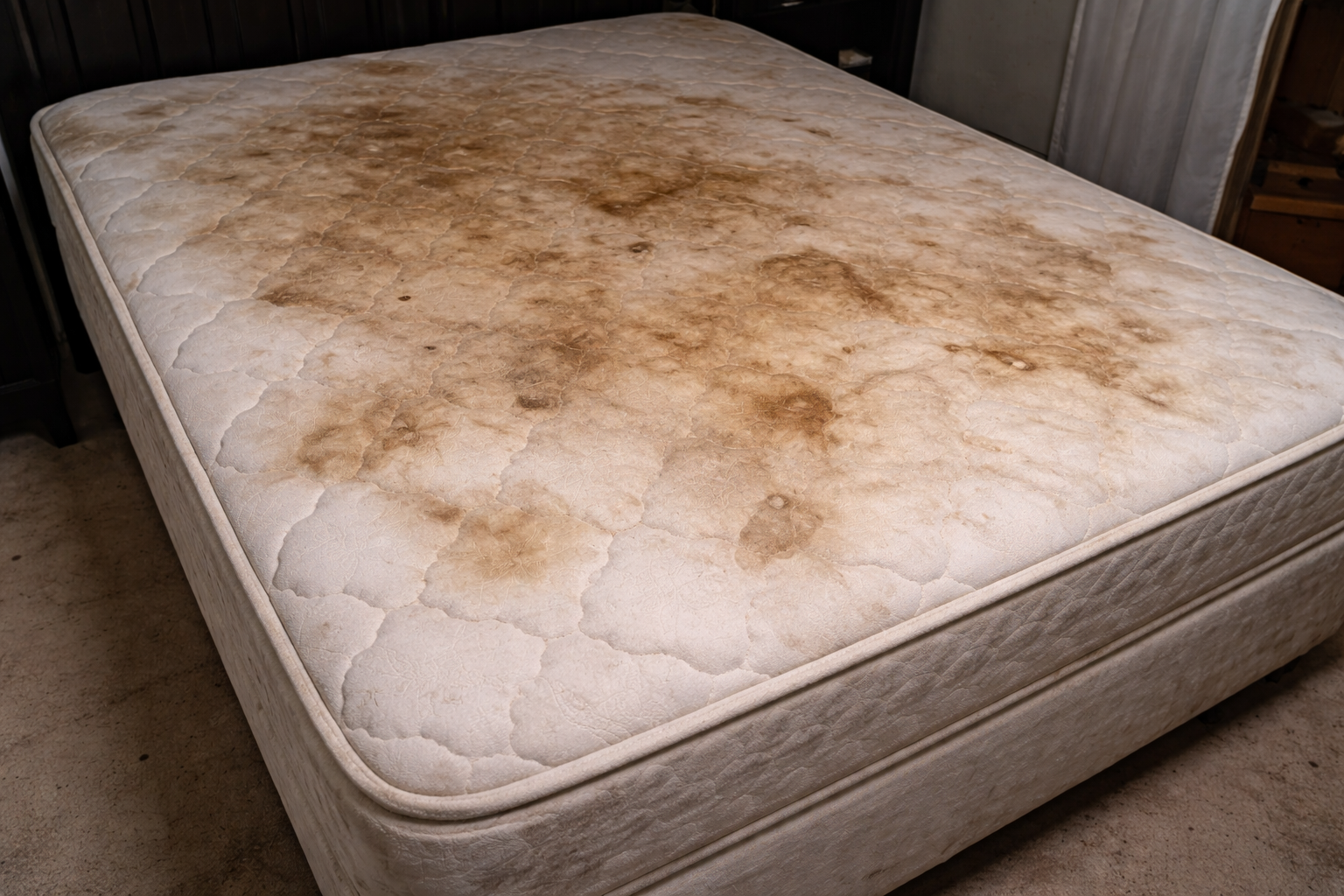 Colchão casal antes da higienização SoftClean - manchas de mofo e ácaros